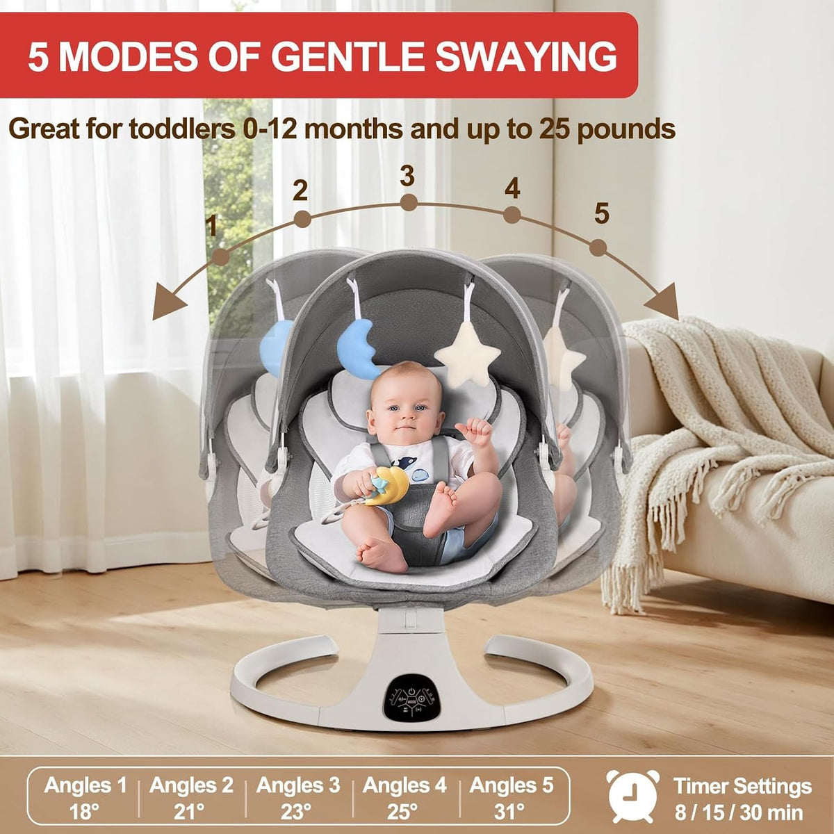 Luhatëse Elektrike Comfort 3 në 1 – Luhatëse & Karrige Rocking, Gri