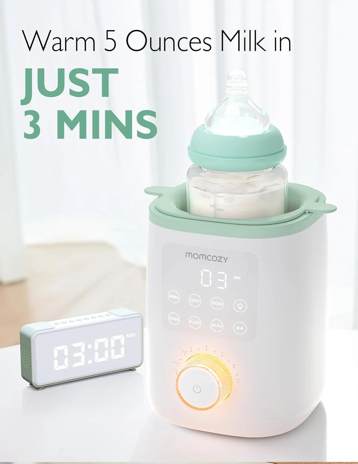 Momcozy MW02 Nutri Smart Analog – Ngrohës Multifunksional për Shishe të Bebeve, i Bardhë