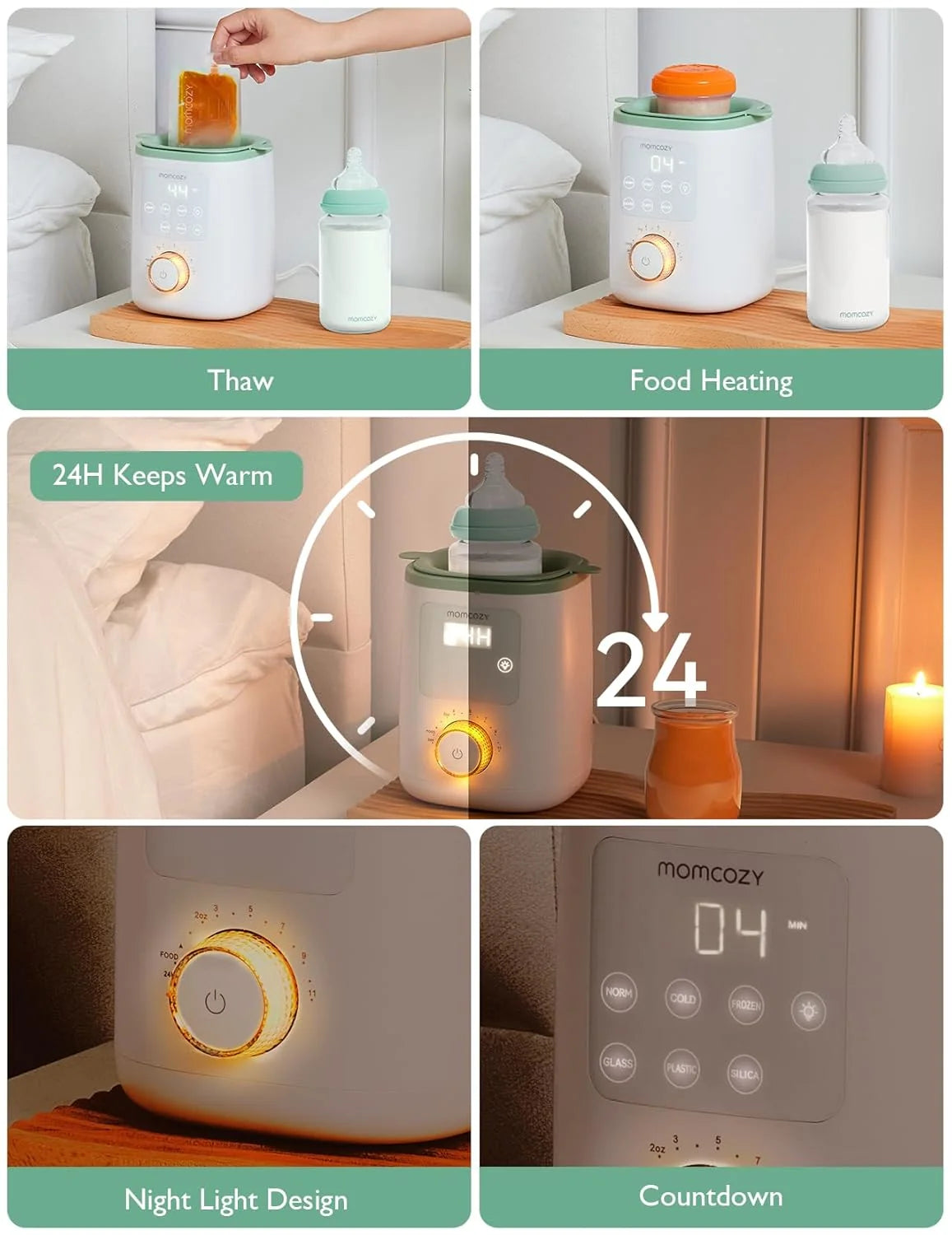 Momcozy MW02 Nutri Smart Analog – Ngrohës Multifunksional për Shishe të Bebeve, i Bardhë