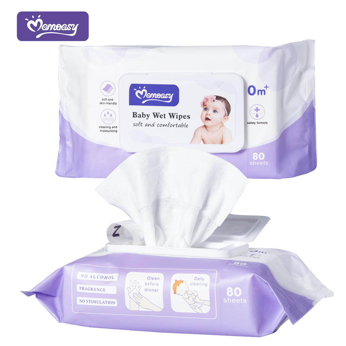 Momeasy – Peceta të Lagura për Bebe, Pa Alkool – 80 Copë