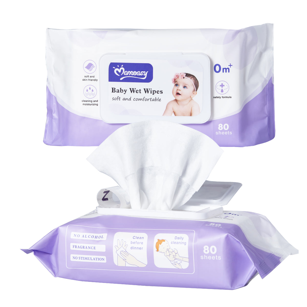 Momeasy – Peceta të Lagura për Bebe, Pa Alkool – 80 Copë