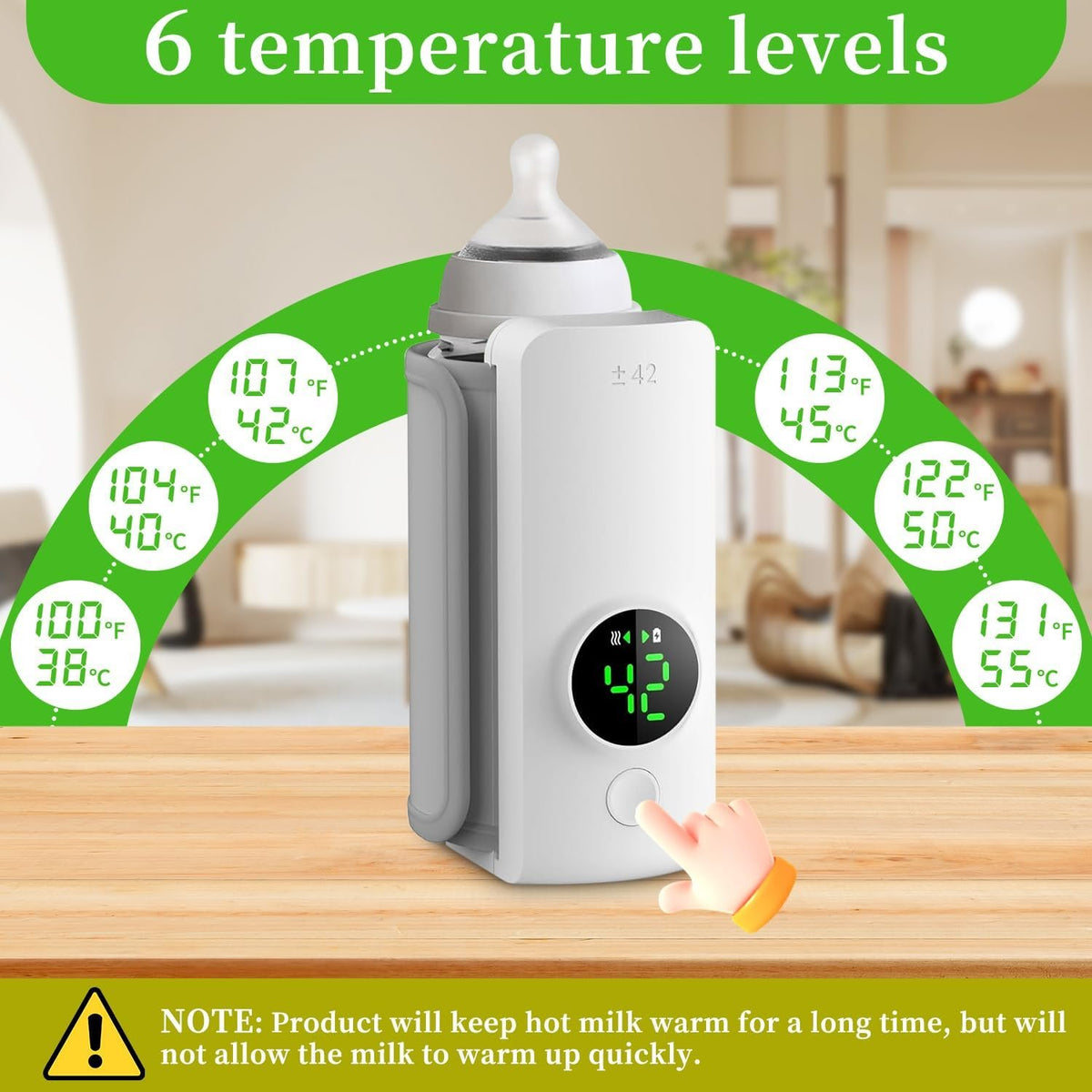 Ngrohës Portativ për Biberon – 6000mAh, Ngrohje 360° dhe 6 Nivele Temperature