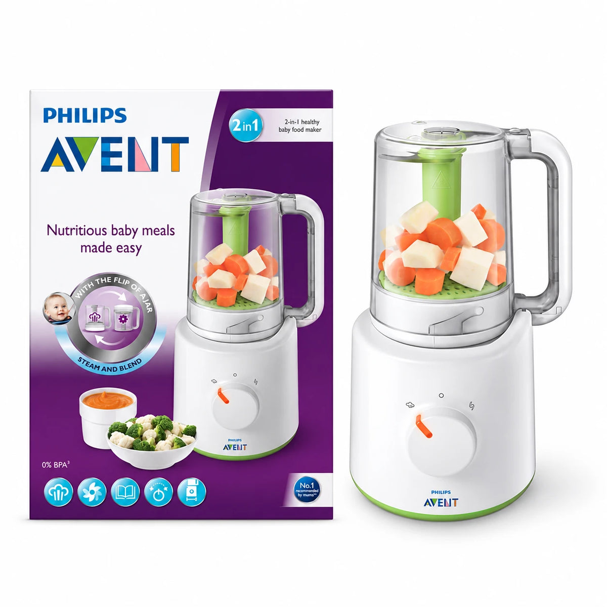 Philips Avent 2-në-1 SCF870/20 – Avullues dhe Blender për Ushqimin e Bebes