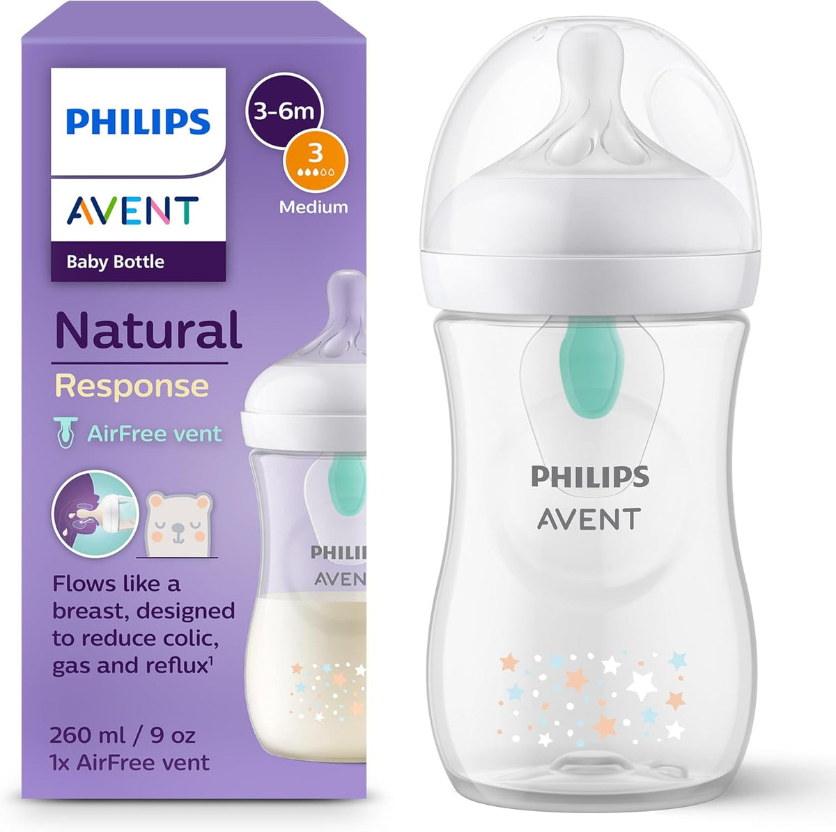 Philips Avent Natural Response – Shishe për Bebe me AirFree, 260 ml, 1m+
