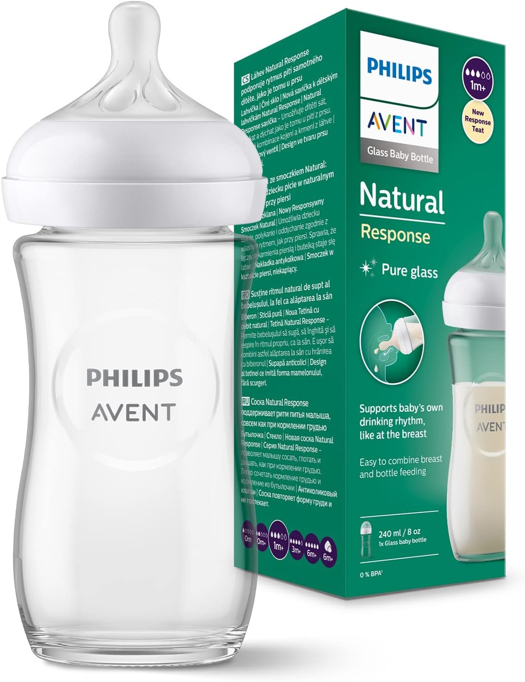 Philips Avent Natural Response – Shishe Qelqi për Bebe 240 ml, 1m+ (SCY933/01)