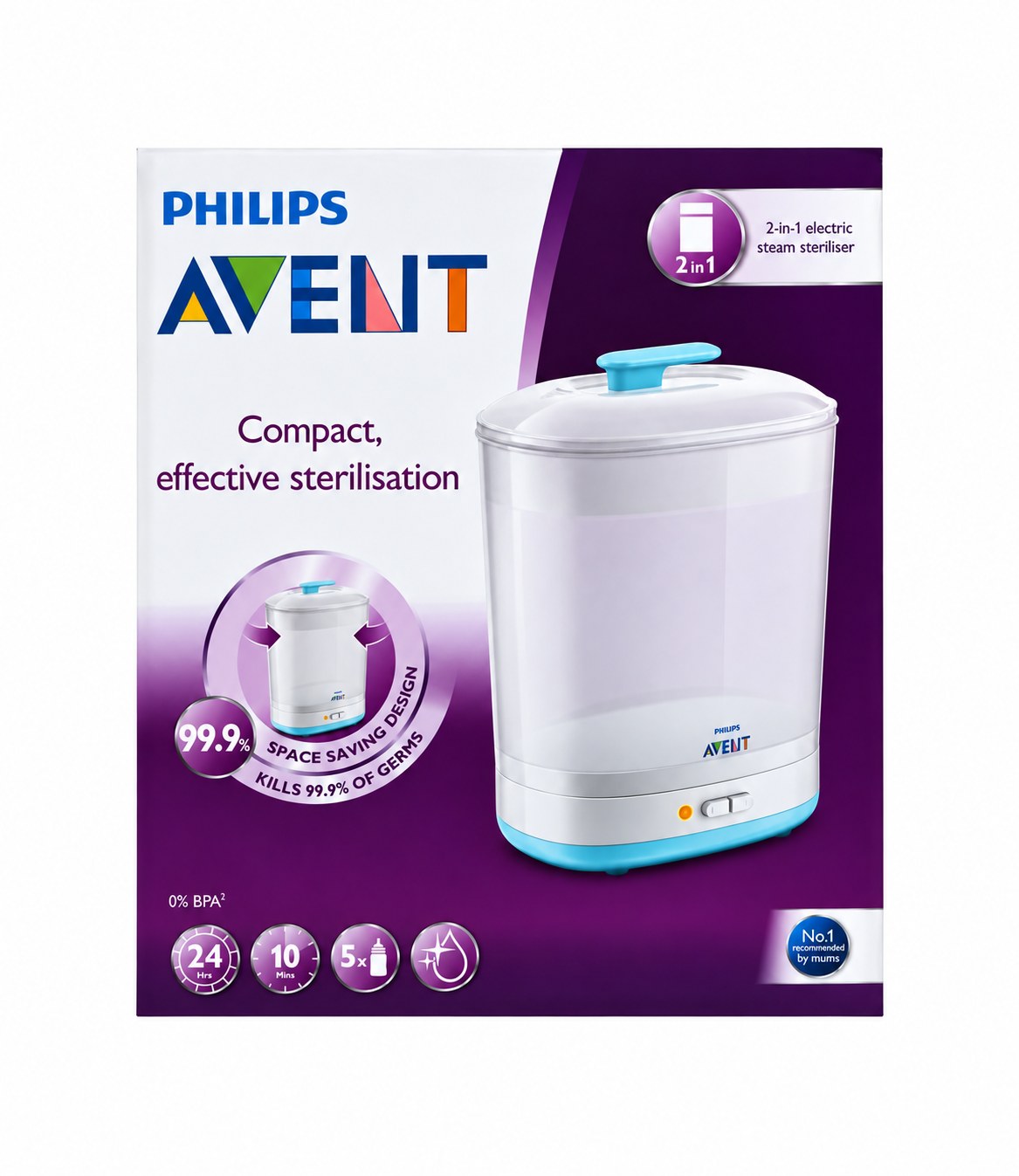 Philips Avent 2-në-1 – Sterilizues Elektrik me Avull SCF922