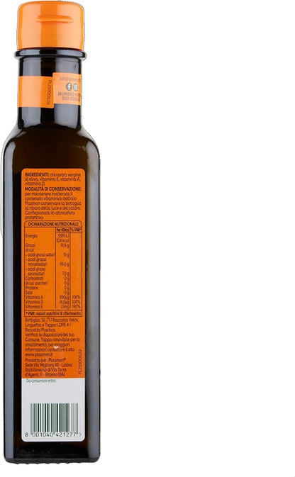 Plasmon Vaj Ulliri Ekstra i Virgjër 250 ml – 100% Ullinj Italianë, i Pasuruar me Vitamina E, A dhe D