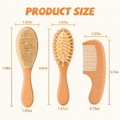 Set për Flokët të Bebes – 3 Pjesë nga Dru Natyral