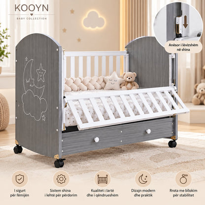 Shtrat Multifunksional për Bebe me Sirtar dhe Rrota – 105 × 55 cm