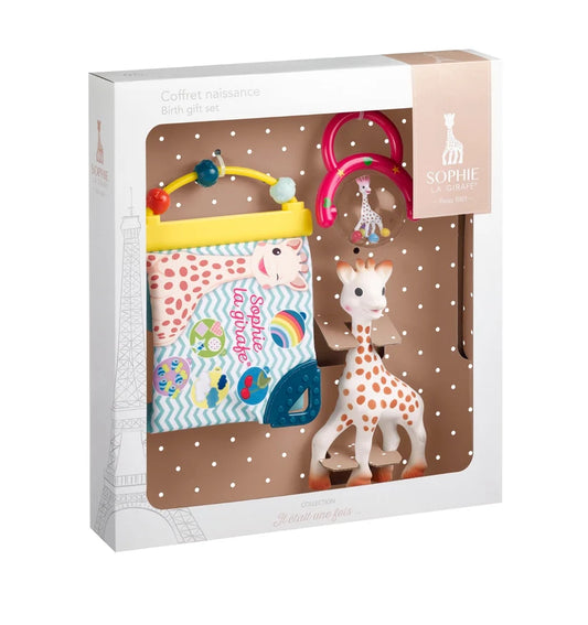 Sophie la girafe® Birth Gift Set – Set Dhuratë me Lodër, Libër Aktivitetesh dhe Rraketake