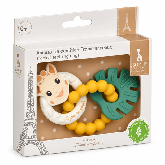 Sophie la girafe® Tropical Teething Ring – Set me 3 Unaza Kafshimi prej Gome Natyrale