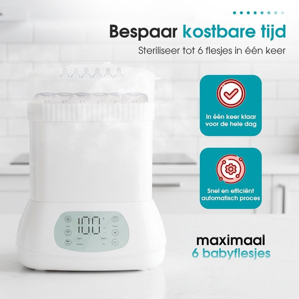 Sweet Sprout 6-në-1 – Sterilizues me Avull dhe Tharës për 6 Biberonë