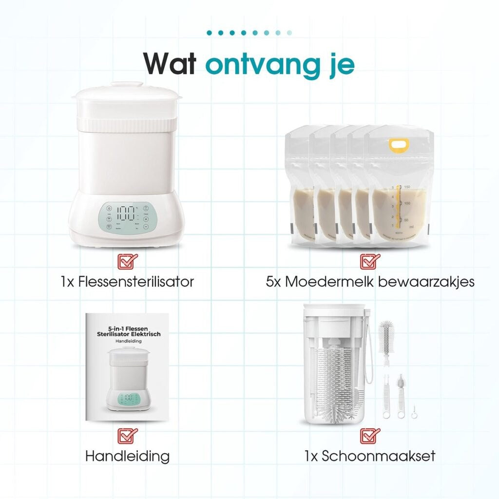 Sweet Sprout 6-në-1 – Sterilizues me Avull dhe Tharës për 6 Biberonë