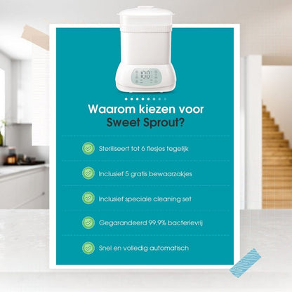 Sweet Sprout 6-në-1 – Sterilizues me Avull dhe Tharës për 6 Biberonë