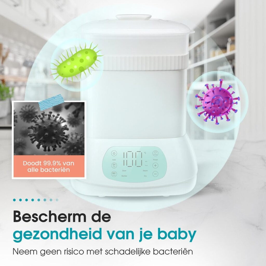 Sweet Sprout 6-në-1 – Sterilizues me Avull dhe Tharës për 6 Biberonë