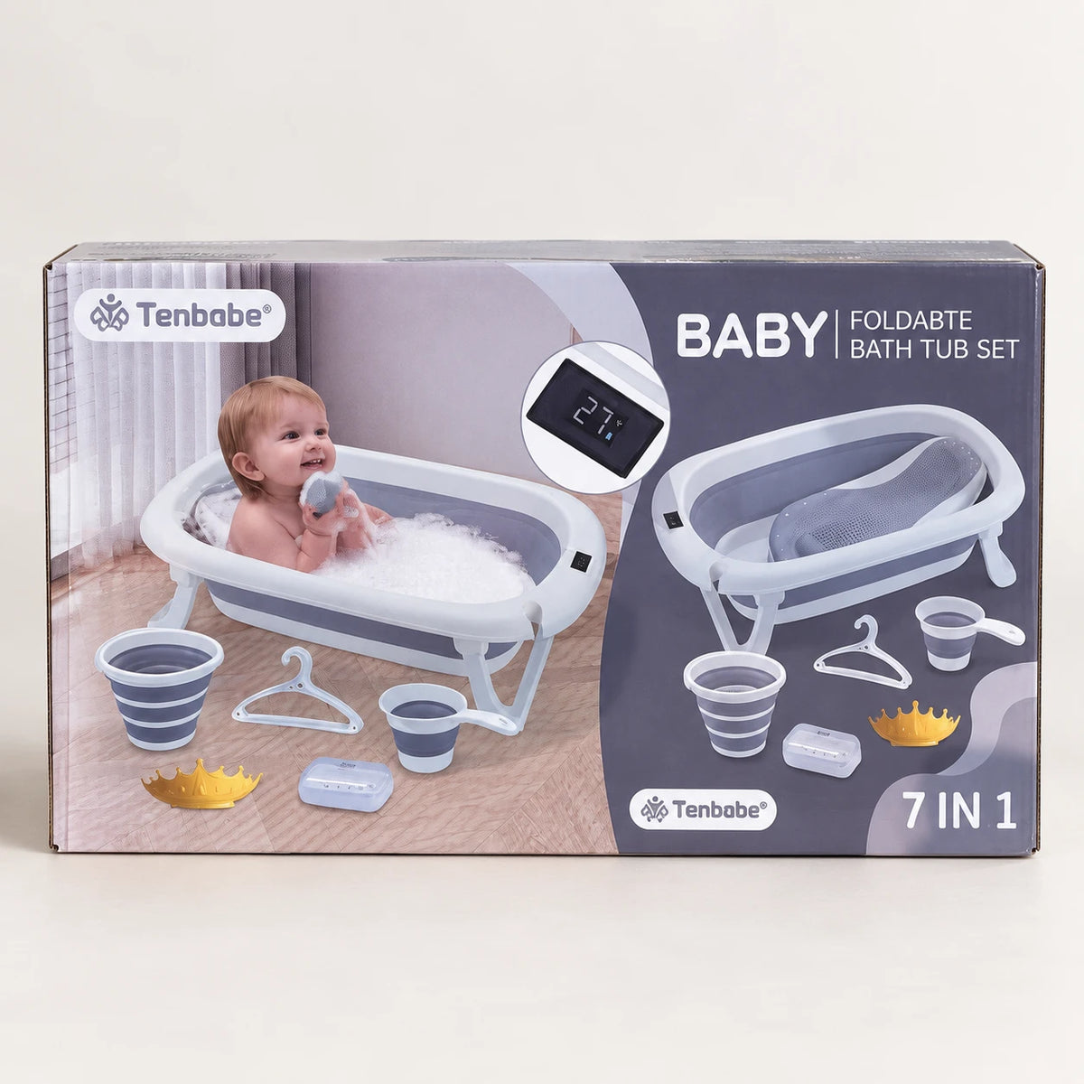 Tenbabe Set Vaskë – Koritë e Palosshme për Bebe 7-në-1 me Termometër