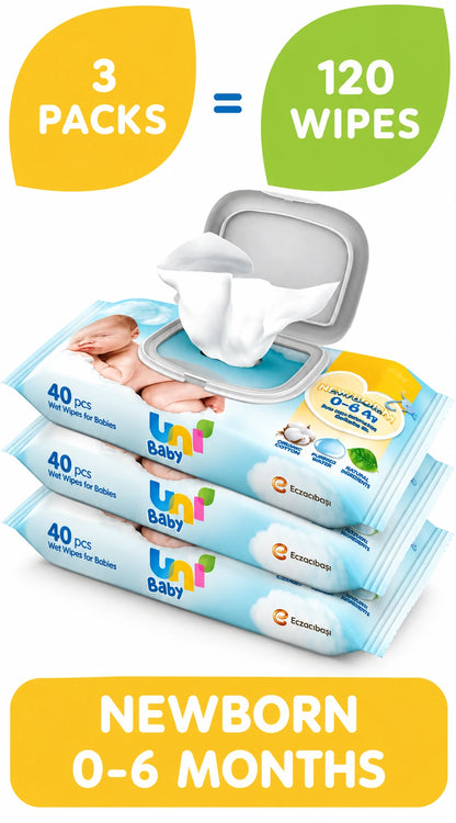 Uni Baby Newborn – Peceta të Lagura për të Porsalindur, 3 × 120 Copë