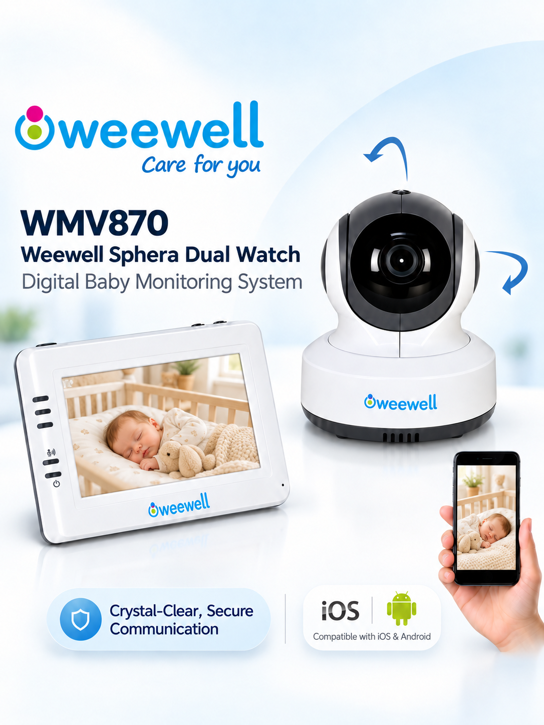 Weewell WMV870R Wi-Fi Baby Monitor – Ekran 4.3”, Kontroll me Telefon dhe Kamerë HD
